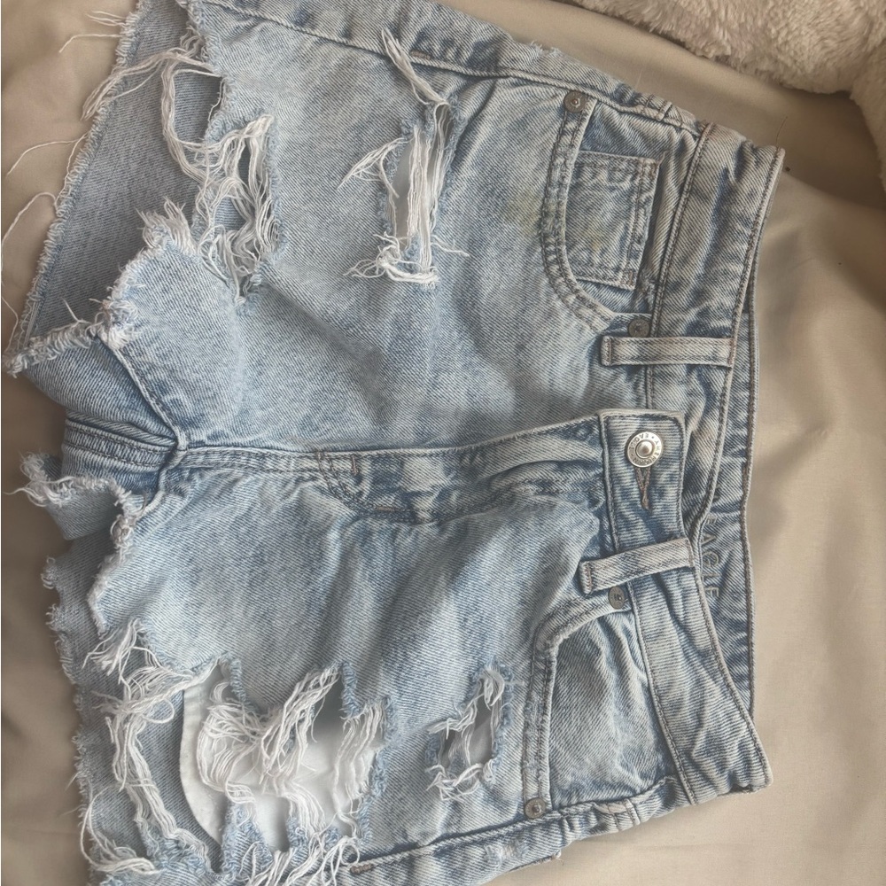 Distressed Light Blue Denim Shorts